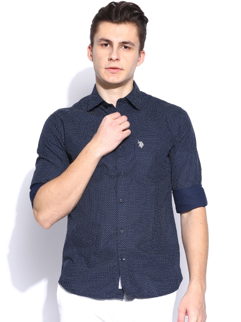 

U.S. Polo Assn. Navy Printed Tailored Fit Casual Shirt, Navy blue