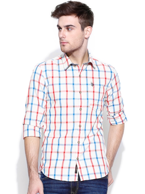 

U.S. Polo Assn. Denim Co. Beige & Red Checked Standard Fit Casual Shirt