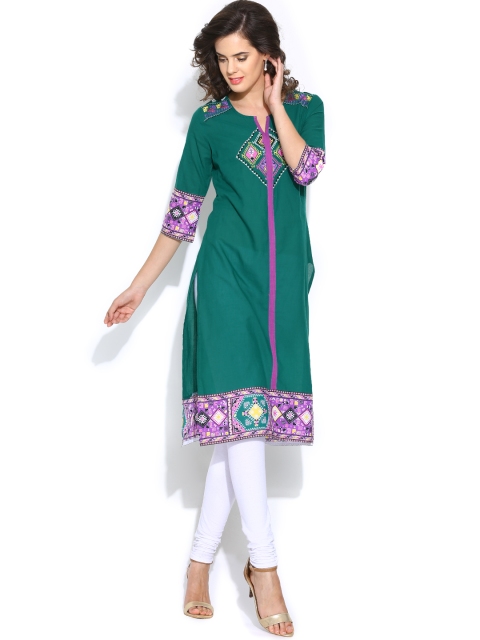 

Aurelia Women Green Embroidered Kurta