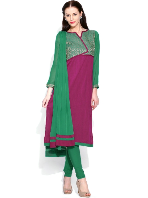 

Aurelia Women Magenta & Green Churidar Kurta with Dupatta