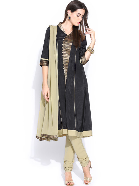 

Aurelia Women Black & Beige Anarkali Churidar Kurta with Dupatta