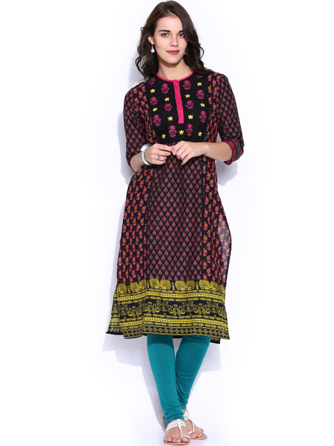 

Vishudh Women Black Printed Kurta