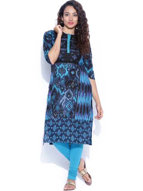 

Vishudh Women Black & Blue Printed Kurta