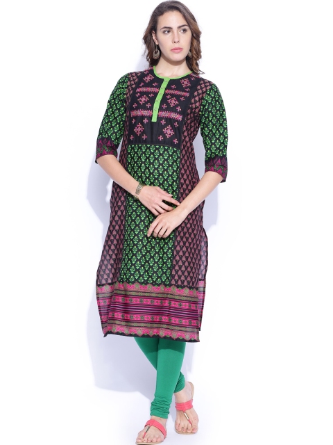 

Vishudh Women Black & Pink Printed Kurta