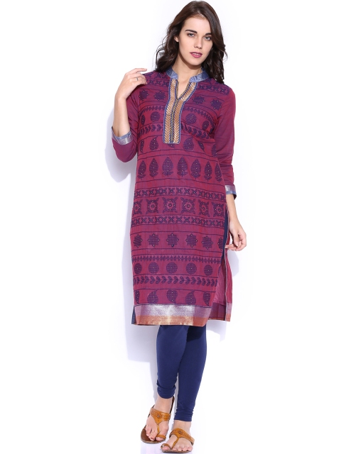 

Vishudh Women Magenta & Purple Embroidered Kurta