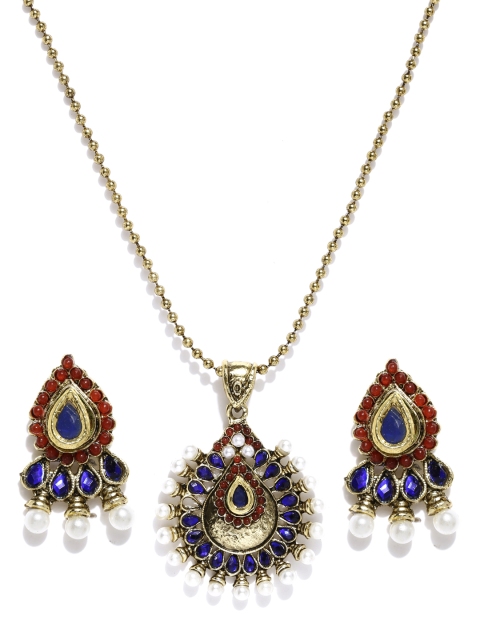

Zaveri Pearls Multicoloured Earrings & Pendant Set with Chain, Multi