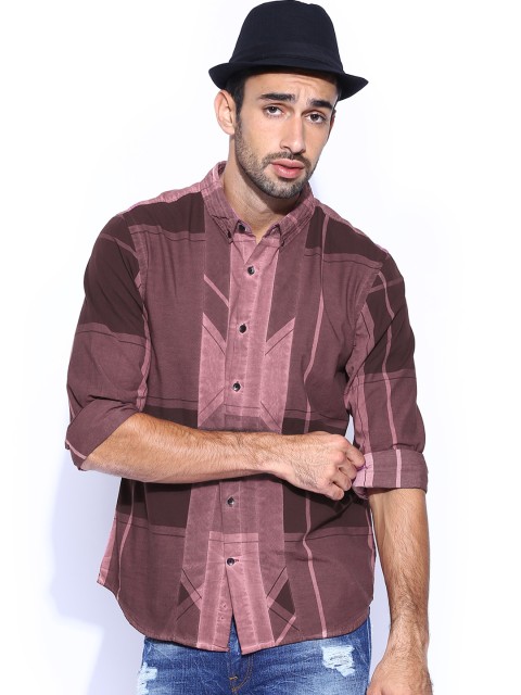 

GUESS Burgundy & Pink Cash Casual Shirt