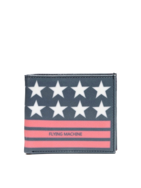 

Flying Machine Men Greyish Blue Printed Leather Wallet