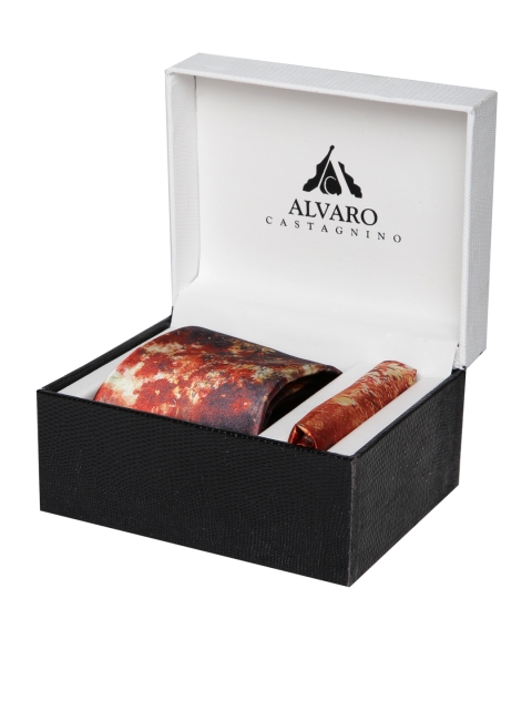 

Alvaro Castagnino Men Orange & Dark Brown Printed Accessory Gift Set