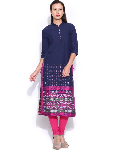 

W Women Navy Kurta, Navy blue