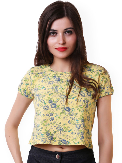 

Belle Fille Women Yellow Printed Crop Top