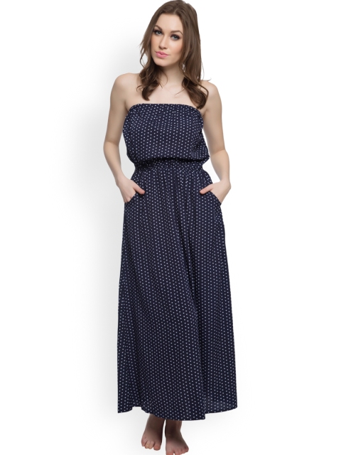

Clovia Navy Printed Tube Dress, Navy blue