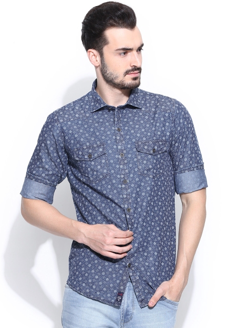 

Monte Carlo Men Blue Printed Slim Fit Casual Shirt