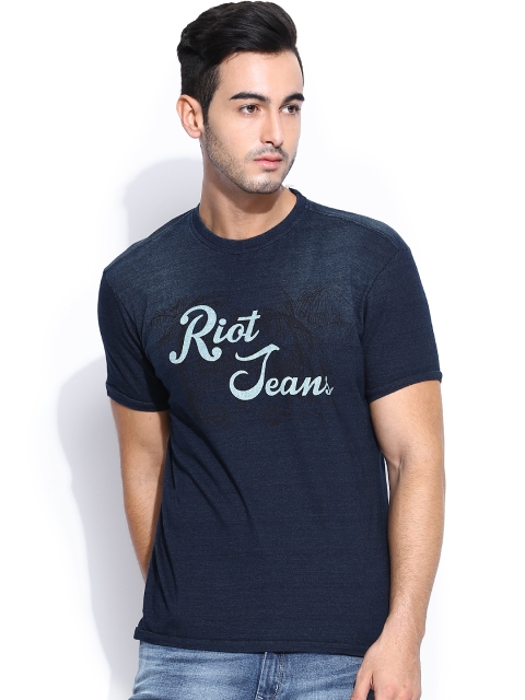 

Riot Navy Washed Printed T-shirt, Navy blue