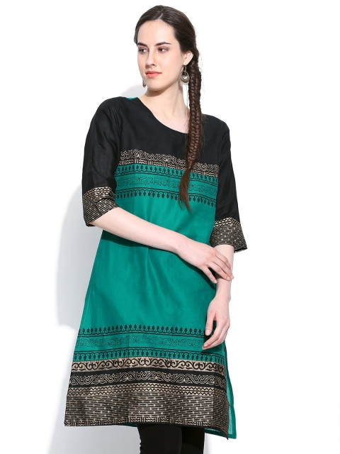 

Shree Green & Black Cotton Printed Kurta