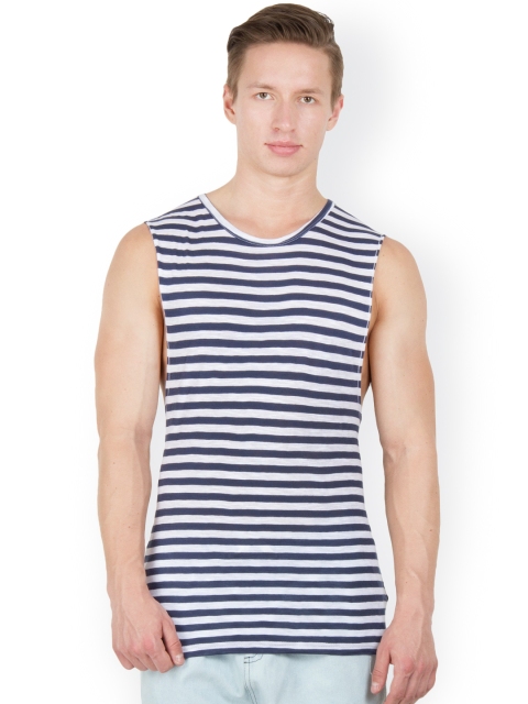 

Hypernation Men Navy & White Striped T-shirt, Navy blue