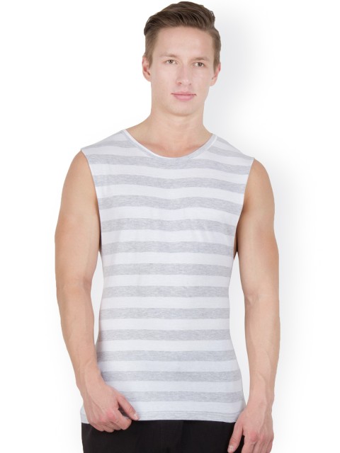 

Hypernation Men Grey & White Striped T-shirt