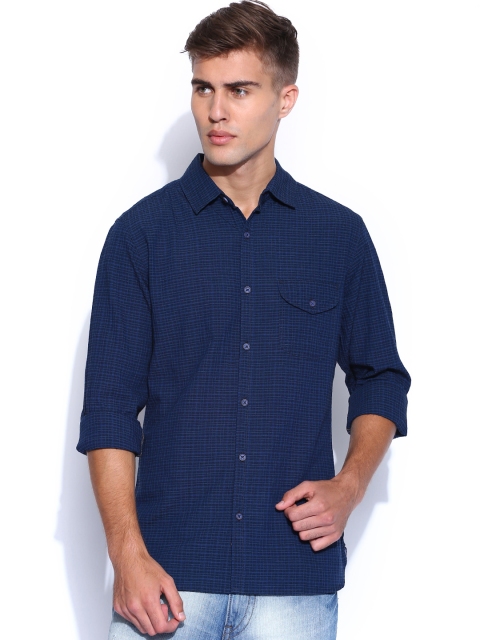 

United Colors of Benetton Navy Checked Casual Shirt, Navy blue