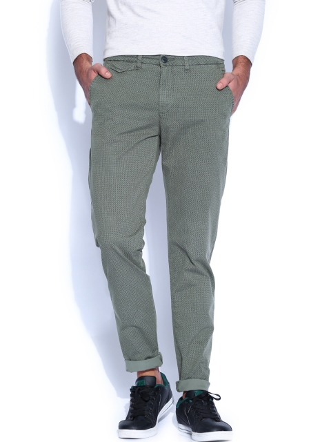 

United Colors of Benetton Green Printed Slim Fit Trousers