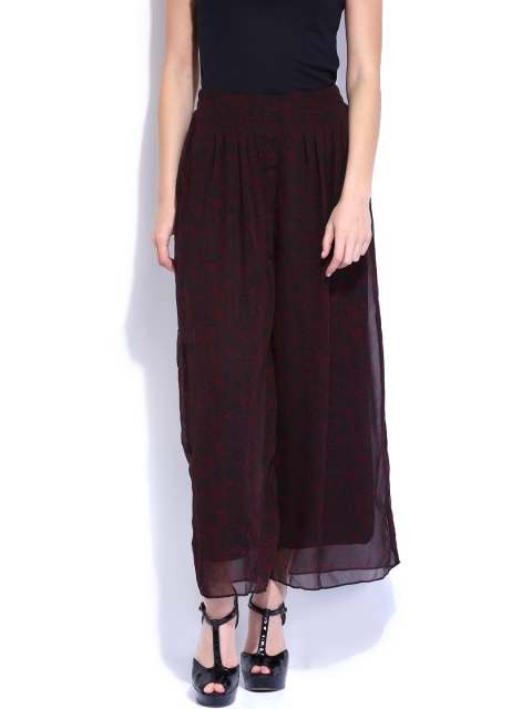 

Tokyo Talkies Black & Maroon Printed Palazzo Trousers