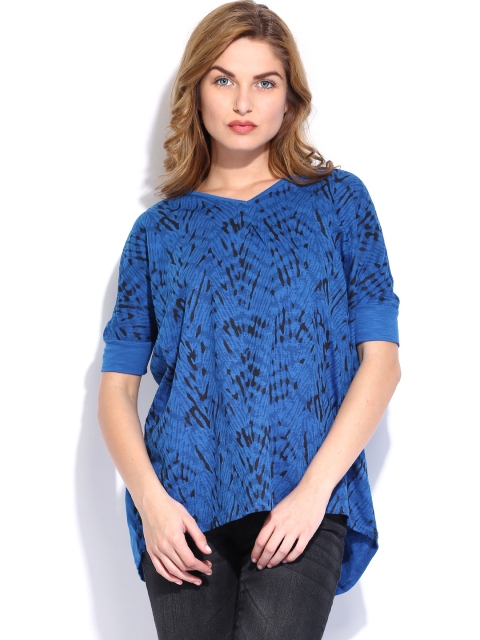 

Tokyo Talkies Blue Printed High-Low Pure Cotton Top