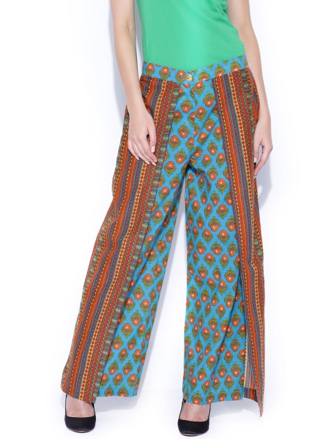 

Vishudh Blue & Orange Printed Palazzo Trousers