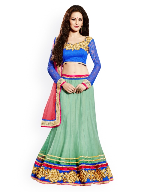 

Touch Trends Green & Blue Net Semi-Stitched Lehenga Choli Material with Dupatta