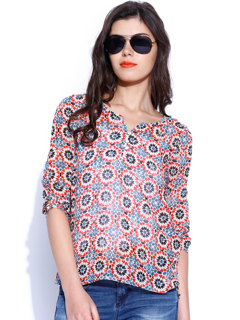 

ONLY Off-White & Blue Printed Top