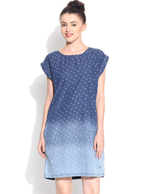 

Pepe Jeans Blue Printed Shift Chambray Dress