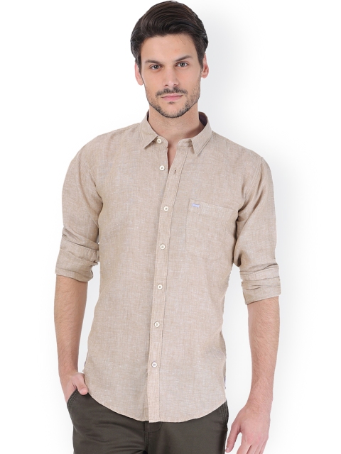 

Basics Men Beige Linen Slim Fit Casual Shirt