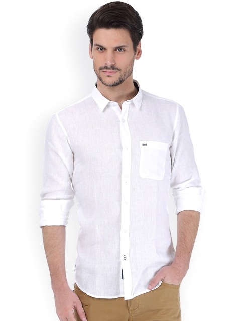 

Basics Men White Slim Fit Linen Casual Shirt