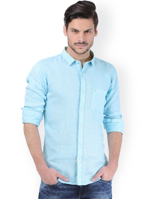 

Basics Men Blue Linen Slim Fit Casual Shirt