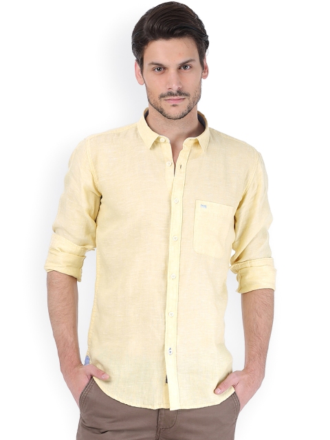 

Basics Men Yellow Slim Fit Linen Casual Shirt