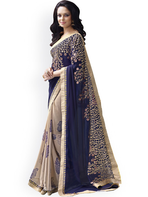 

Triveni Blue & Beige Georgette Chiffon Embroidered Fashion Saree