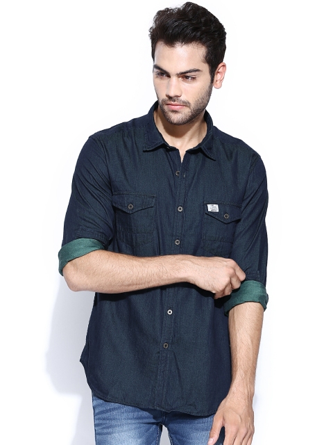 

Flying Machine Navy Denim Casual Shirt, Navy blue