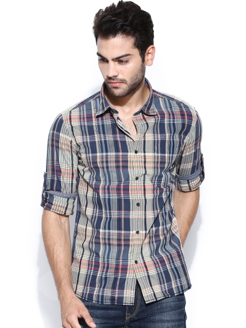 

Flying Machine Blue & Beige Checked Casual Shirt