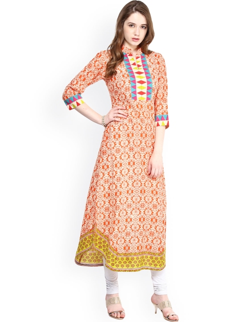 

Magnetic Designs Orange Printed A-Line Kurta