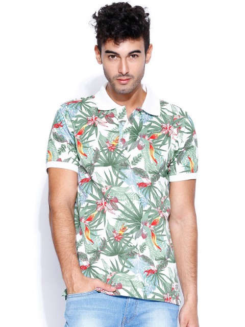 

Jack & Jones White & Green Printed Polo T-shirt