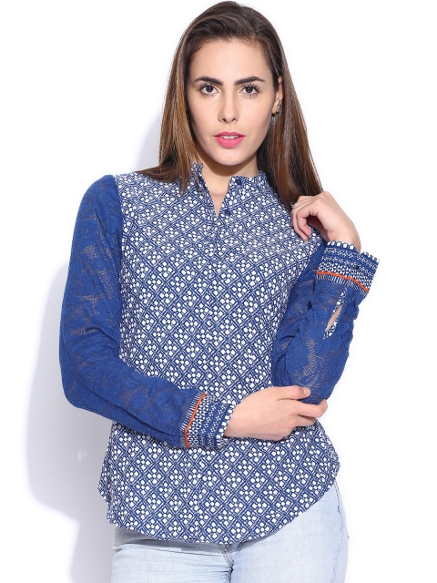 

Tokyo Talkies Blue & White Printed Top