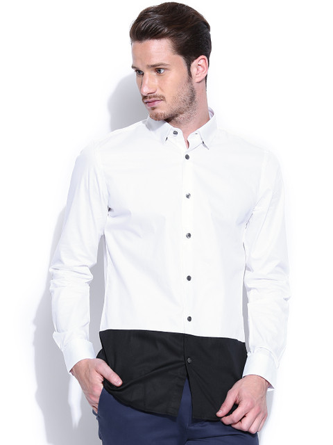 

Blackberrys White & Black Trim Fit Casual Shirt