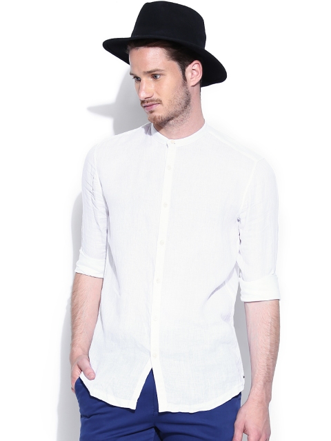 

Blackberrys White Trim Fit Linen Casual Shirt