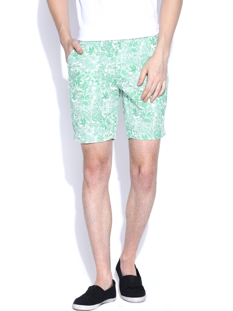 

Blackberrys Green & Off-White Linen Printed Shorts