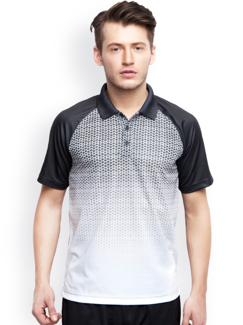 

Alcis Men White & Black Printed Slim Fit Polo T-shirt