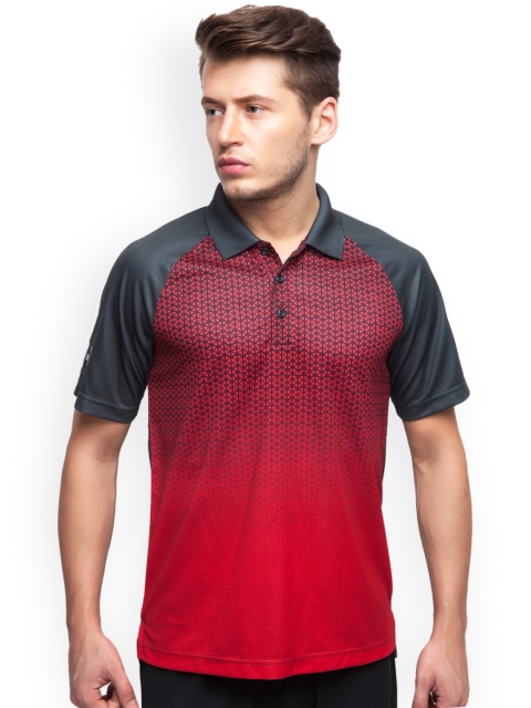 

Alcis Men Red & Grey Air-Rush Printed Slim Fit Polo T-shirt