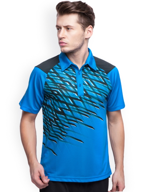 

Alcis Men Blue & Navy Glider Lite Printed Slim Fit Polo T-shirt