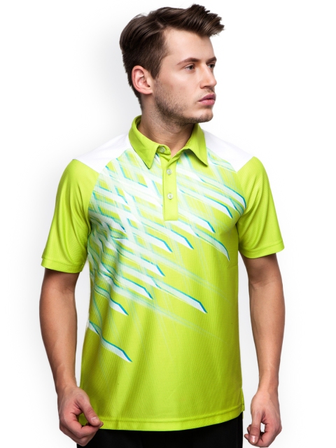 

Alcis Men Fluorescent Green & White Glider Lite Printed Slim Fit Polo T-shirt