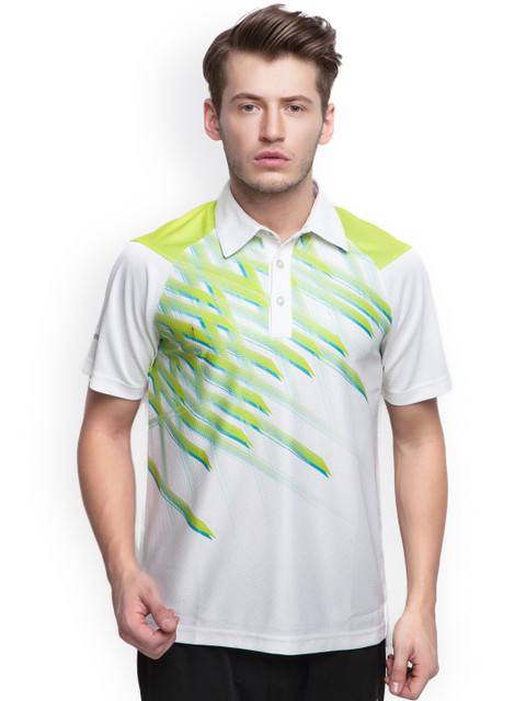 

Alcis Men White & Fluorescent Green Glider Lite Printed Slim Fit Polo T-shirt