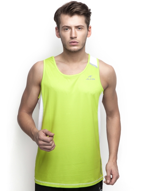 

Alcis Men Green & White Sleeveless Slim Fit T-shirt