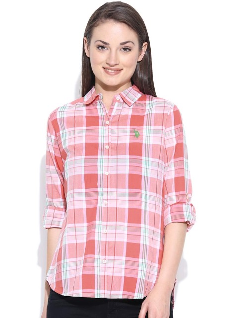 

U.S. Polo Assn. Women Pink & White Checked Casual Shirt