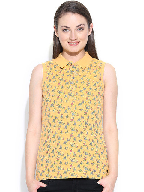 

U.S. Polo Assn. Women Yellow Floral Print Polo T-shirt